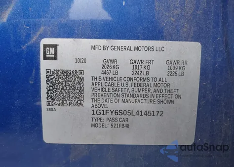 2020 Chevrolet Bolt Ev Fwd Lt from USA, damaged, VIN 1G1FY6S05L4145172